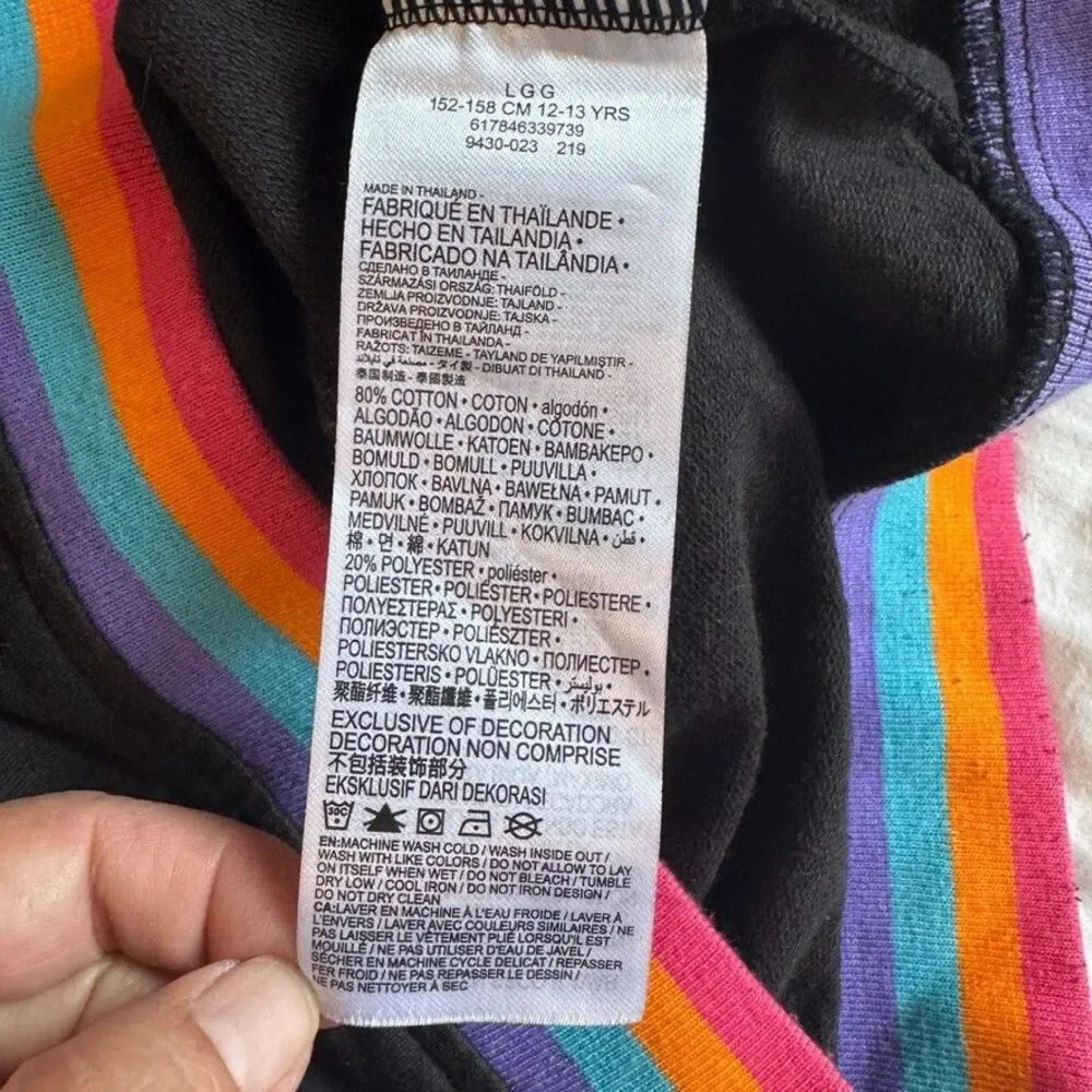 Converse Girls Large 12-13 Rainbow Stripe Bottom Gray Full-Zip Hoodie